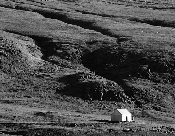 Little white house in black and white